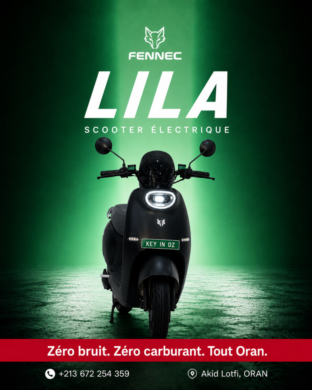 Scooter Électrique Fennec Lila — Location Véhicule Pas Cher à Oran | Zéro Bruit, Permis B, Casque Inclus