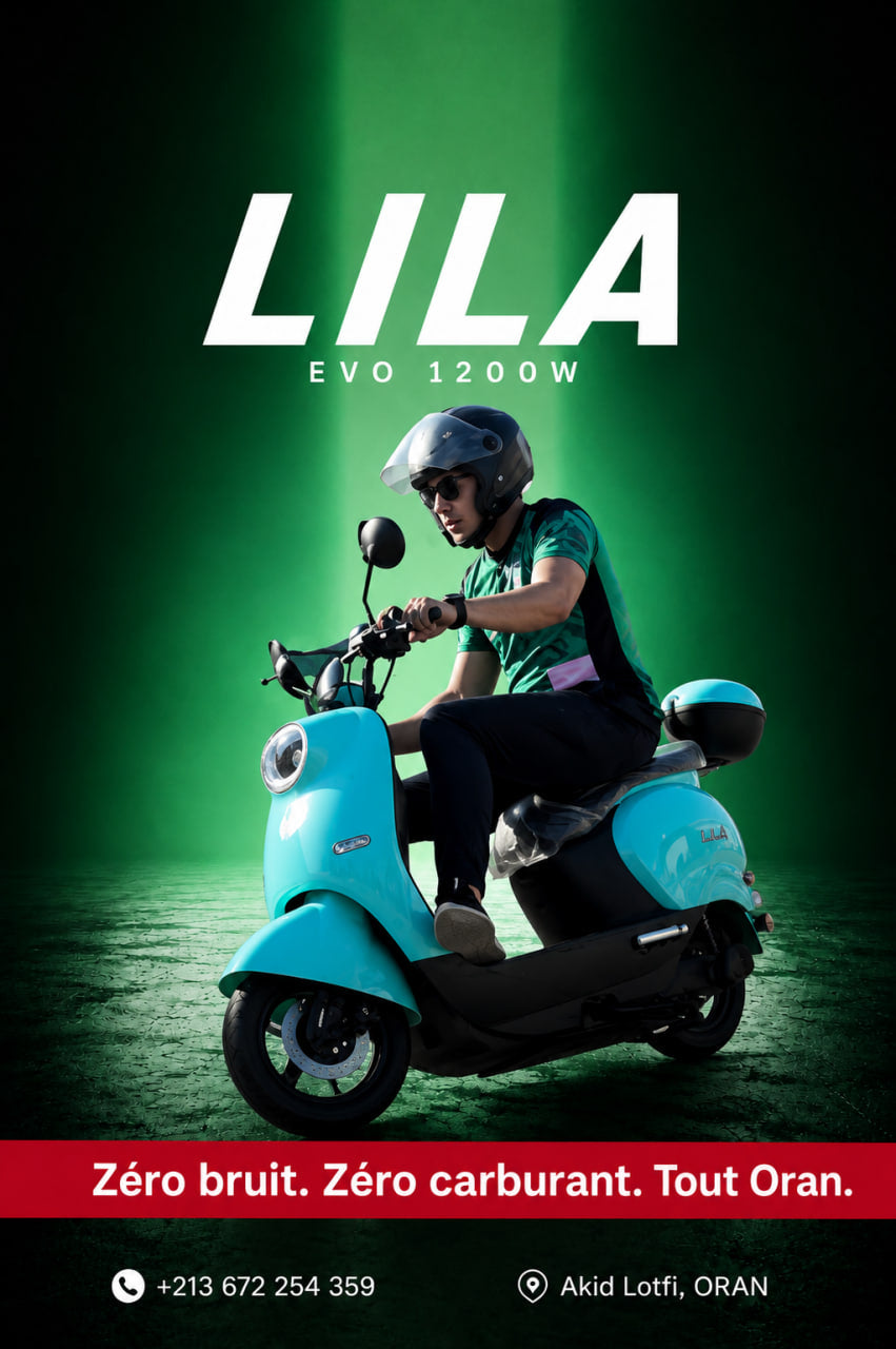 Scooter Électrique Fennec Lila — Location Véhicule Pas Cher à Oran | Zéro Bruit, Permis B, Casque Inclus