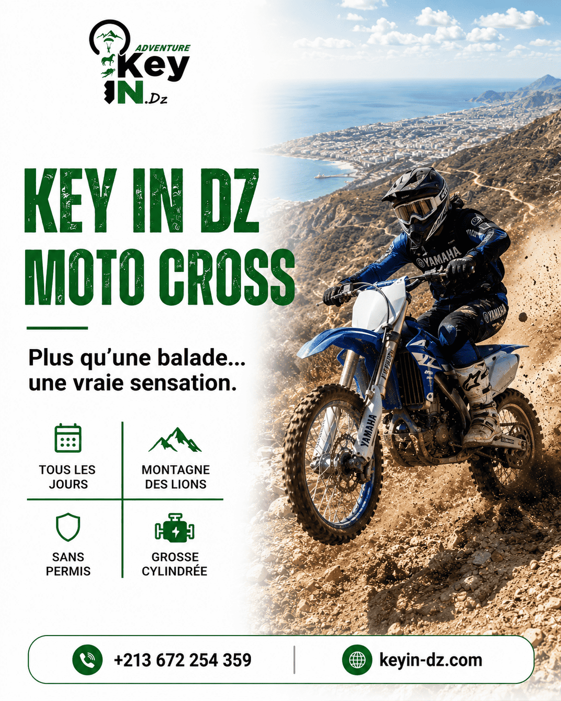 Location Moto Cross Oran — Yamaha YZ & YZF + Balade Montagne des Lions (1h, 2h, 24h)