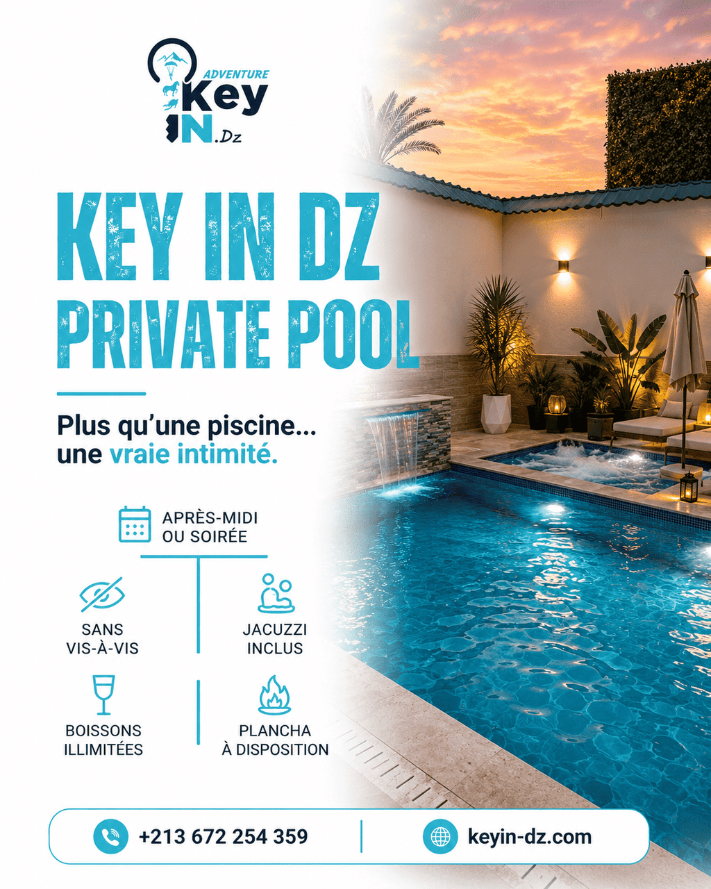 Location Piscine Privée à Oran — Sans Vis-à-Vis, Jacuzzi Inclus (Entre Filles ou Famille)